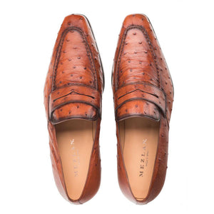 Mezlan Lisbon Ostrich Quill Penny Loafers Brandy (4561-S)