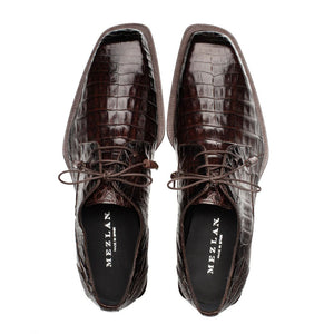 Mezlan Ugo Crocodile Square Toe Lace Up Derby Brown (50200-F)