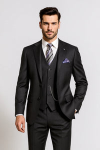 Black Pinstripe Modern Fit 3-Piece Suit
