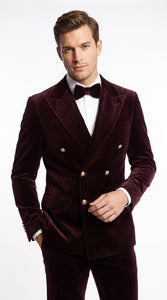 Men’s Rossi Man Zeus Dark Brown Velvet Double Breasted Tuxedo Suit, Formal Wedding Prom Dinner Suit Set