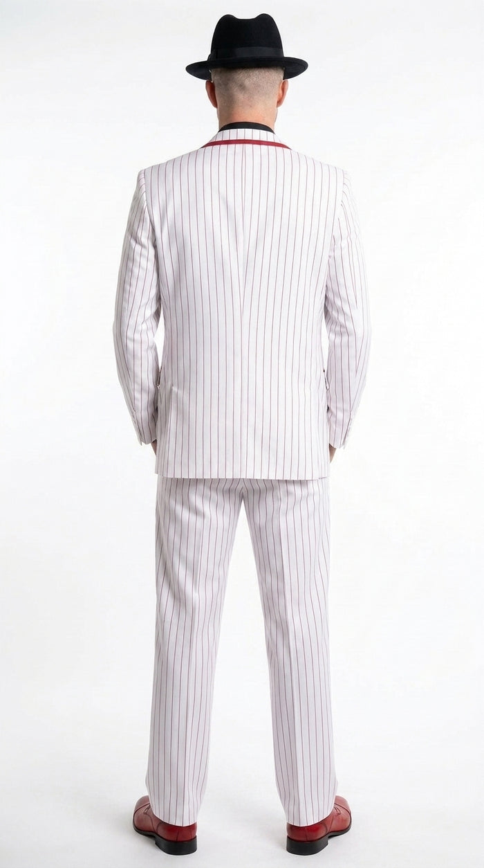 Men’s White and Black Pinstripe Zoot Suit, High Waist Formal Party Tuxedo Suit