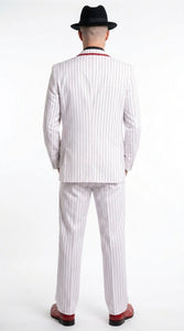 Men’s White and Black Pinstripe Zoot Suit, High Waist Formal Party Tuxedo Suit