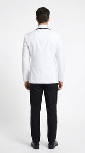 Men’s White Prom Tuxedo Suit with Black Trim, White Wedding Tuxedo for Prom, Groom & Formal Events