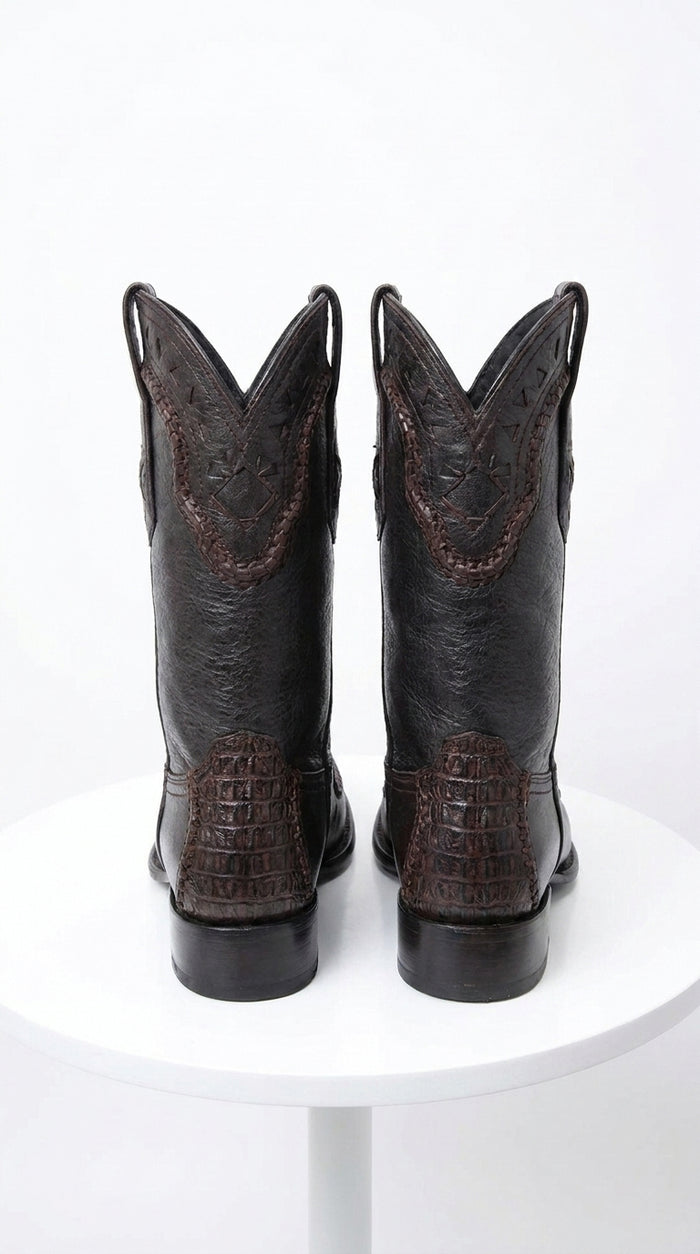 White Diamond Men’s Brown Shark Skin Cowboy Boots, Narrow Square Toe Western Dress Boots