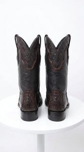 White Diamond Men’s Brown Shark Skin Cowboy Boots, Narrow Square Toe Western Dress Boots