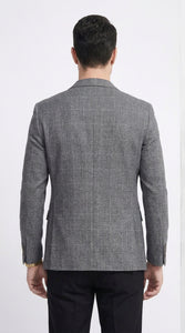 Tazio Men’s Charcoal Grey Plaid Sport Coat, 2 Button Windowpane Dress Blazer