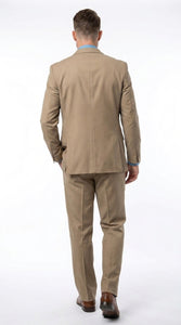 Men’s Tan 3 Button Classic Fit Vested Suit, Formal Wedding Business Dress Suit