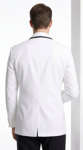 Men’s Designer White Dinner Jacket with Black Trim, Traditional Formal Wedding Prom Tuxedo Blazer