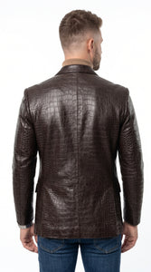 Zacchi Men’s Brown Crocodile Print Leather Feel Blazer, Italian Cut 2 Button Big and Tall Jacket