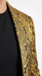 Men’s Gold Dinner Blazer, Baroque Paisley Formal Party Sport Coat