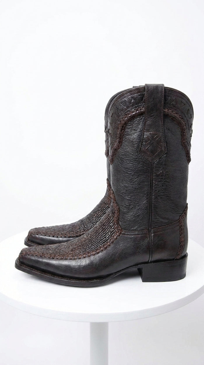 White Diamond Men’s Brown Shark Skin Cowboy Boots, Narrow Square Toe Western Dress Boots