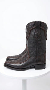 White Diamond Men’s Brown Shark Skin Cowboy Boots, Narrow Square Toe Western Dress Boots