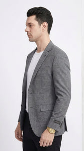 Tazio Men’s Charcoal Grey Plaid Sport Coat, 2 Button Windowpane Dress Blazer