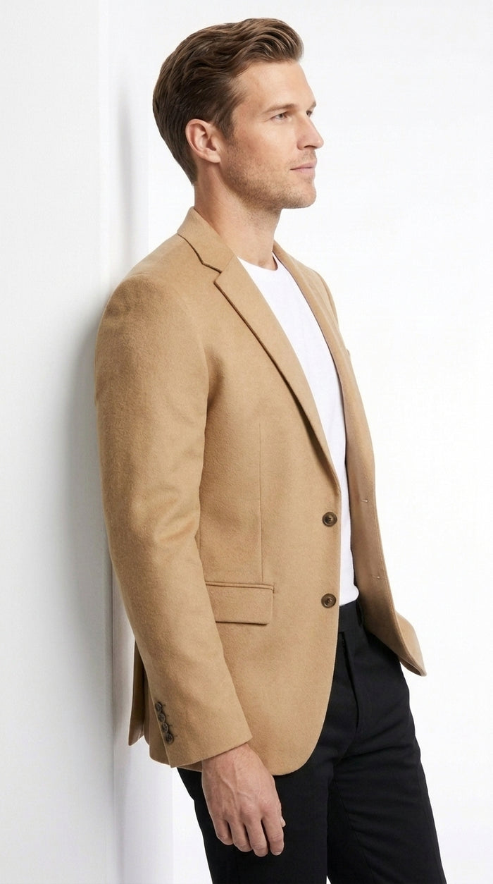 Men’s Camel Hair 2 Button Sport Coat, Classic Vent Blazer for Business and Casual Wear
