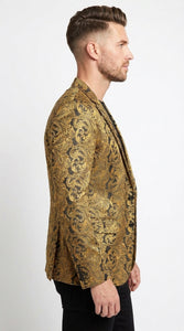 Men’s Gold Dinner Blazer, Baroque Paisley Formal Party Sport Coat