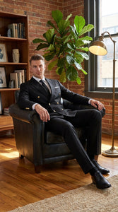 Statement Italy Men’s 100% Wool 2 Piece Suit, Wide Peak Lapel Formal Wedding Business Suit