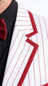 Men’s White and Black Pinstripe Zoot Suit, High Waist Formal Party Tuxedo Suit