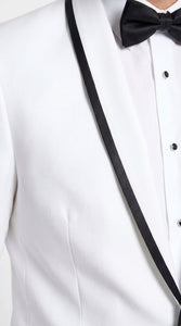 Men’s White Prom Tuxedo Suit with Black Trim, White Wedding Tuxedo for Prom, Groom & Formal Events