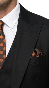 Men’s Black Wool Suit with One Button Peak Lapel Jacket and Double Breasted Vest
