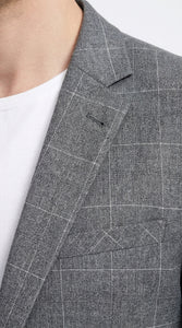 Tazio Men’s Charcoal Grey Plaid Sport Coat, 2 Button Windowpane Dress Blazer