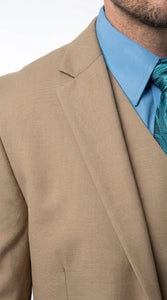 Men’s Tan 3 Button Classic Fit Vested Suit, Formal Wedding Business Dress Suit