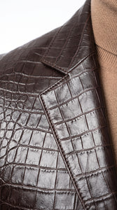 Zacchi Men’s Brown Crocodile Print Leather Feel Blazer, Italian Cut 2 Button Big and Tall Jacket