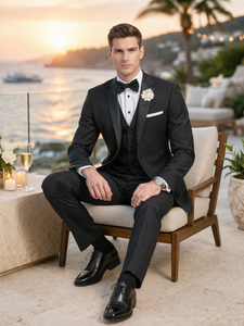 Mens Tiglio Black Tuxedo – Classic Formal Dinner Suit for Wedding, Prom and Black Tie Events