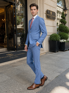 Mens Light Blue Suit Mantoni – Slim Fit Formal Suit for Summer and Weddings