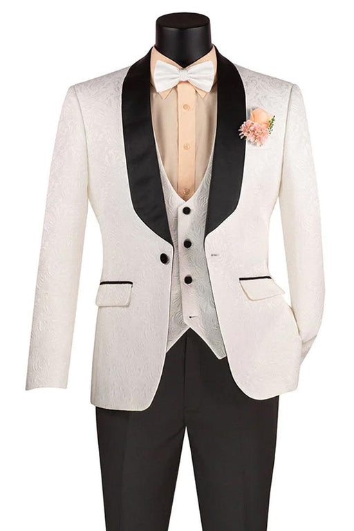 Marcus Weathered White Vinci Slim Fit Paisley Vested Tuxedo - USA Men's Outlet