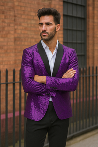 Mardi Gras Outfit - Mardi Gras Glitter Blazer For Men in Color Purple in Sequin Fabric