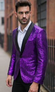 Mardi Gras Outfit - Mardi Gras Glitter Blazer For Men in Color Purple in Sequin Fabric