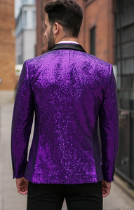 Mardi Gras Outfit - Mardi Gras Glitter Blazer For Men in Color Purple in Sequin Fabric