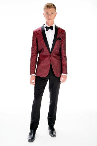"Aries" Apple Red Paisley Shawl Tuxedo Jacket (Separates)
