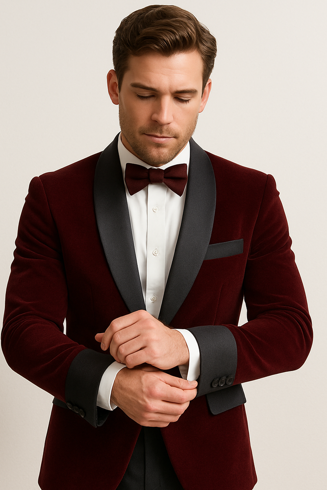 Burgundy ~ Maroon ~ Wine Wedding Blazer ~ Sport Jacket + Matching Bow Burgundy Tuxedo