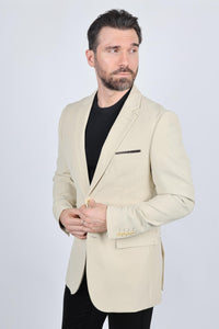 Men’s Beige Date Night Blazer – Tailored Modern Fit Stretch Jacket