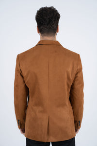 Men’s Camel Faux Suede Double Button Blazer – Stylish Casual Sport Coat
