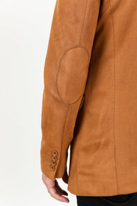 Men’s Double-Button Faux Suede Blazer in Camel