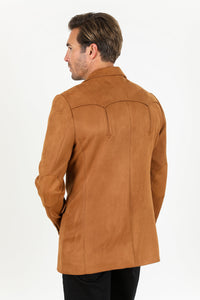 Men’s Double-Button Faux Suede Blazer in Camel