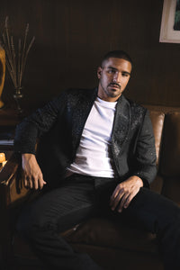 Men’s Black Sparkle Rhinestone Blazer – Slim Fit Double Button Coat