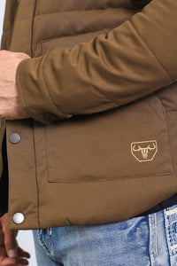 Men’s Quilted Twill Jacket with Aztec Print and Fur Lining – Brown