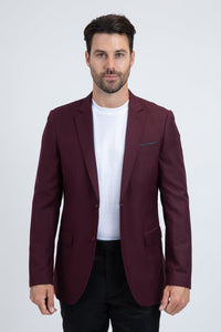 Burgundy Western Cowboy Blazer - Mens Modern Fit Stretch Date Night Burgundy Blazer