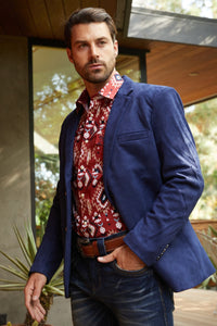 Men’s Elegant Navy Faux Suede Double-Breasted Blazer
