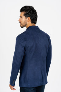 Men’s Elegant Navy Faux Suede Double-Breasted Blazer