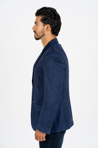 Men’s Elegant Navy Faux Suede Double-Breasted Blazer