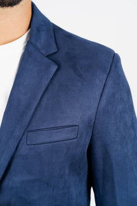 Men’s Elegant Navy Faux Suede Double-Breasted Blazer