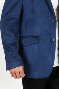 Men’s Navy Faux Suede Blazer – Double Button Smart Casual Jacket