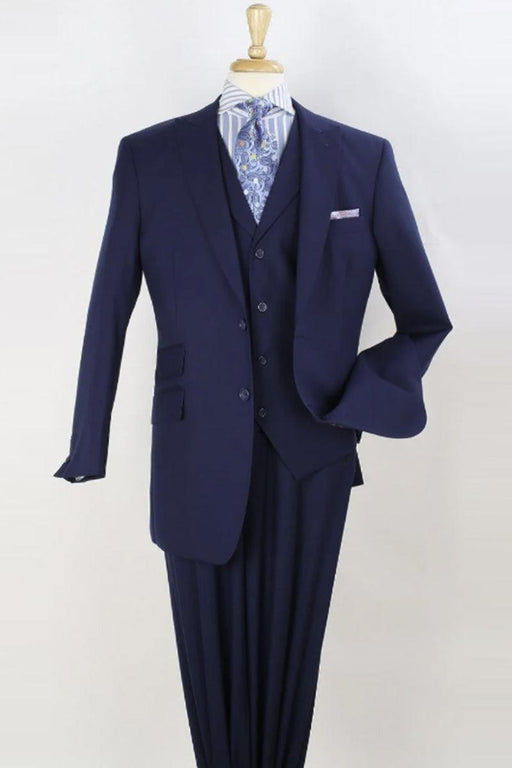 Men's Apollo King Super 150's Merino Wool Navy Vested Suit w/Wide Peak Lapel - USA Men's Outlet