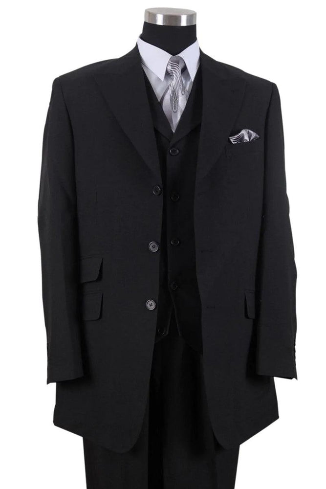 "Men's Black 3-Button Wide Peak Lapel Fortino Landi Fashion Suit" - USA Men's Outlet