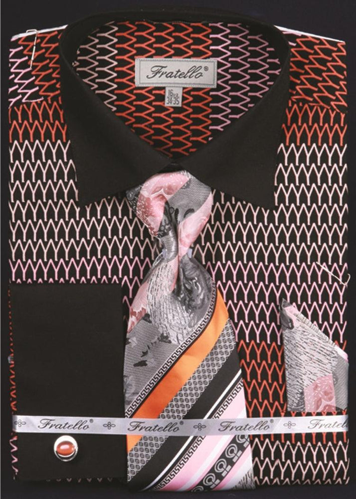 Men's Black & Orange {French Cuff|Spread Collar} Arch Shirt & Tie Set -Daniel Ellissa - USA Men's Outlet