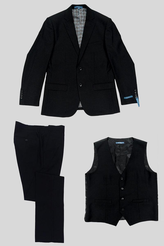 Men's Black Birdseye Vested Suit by Sean Alexander - USA Men's Outlet